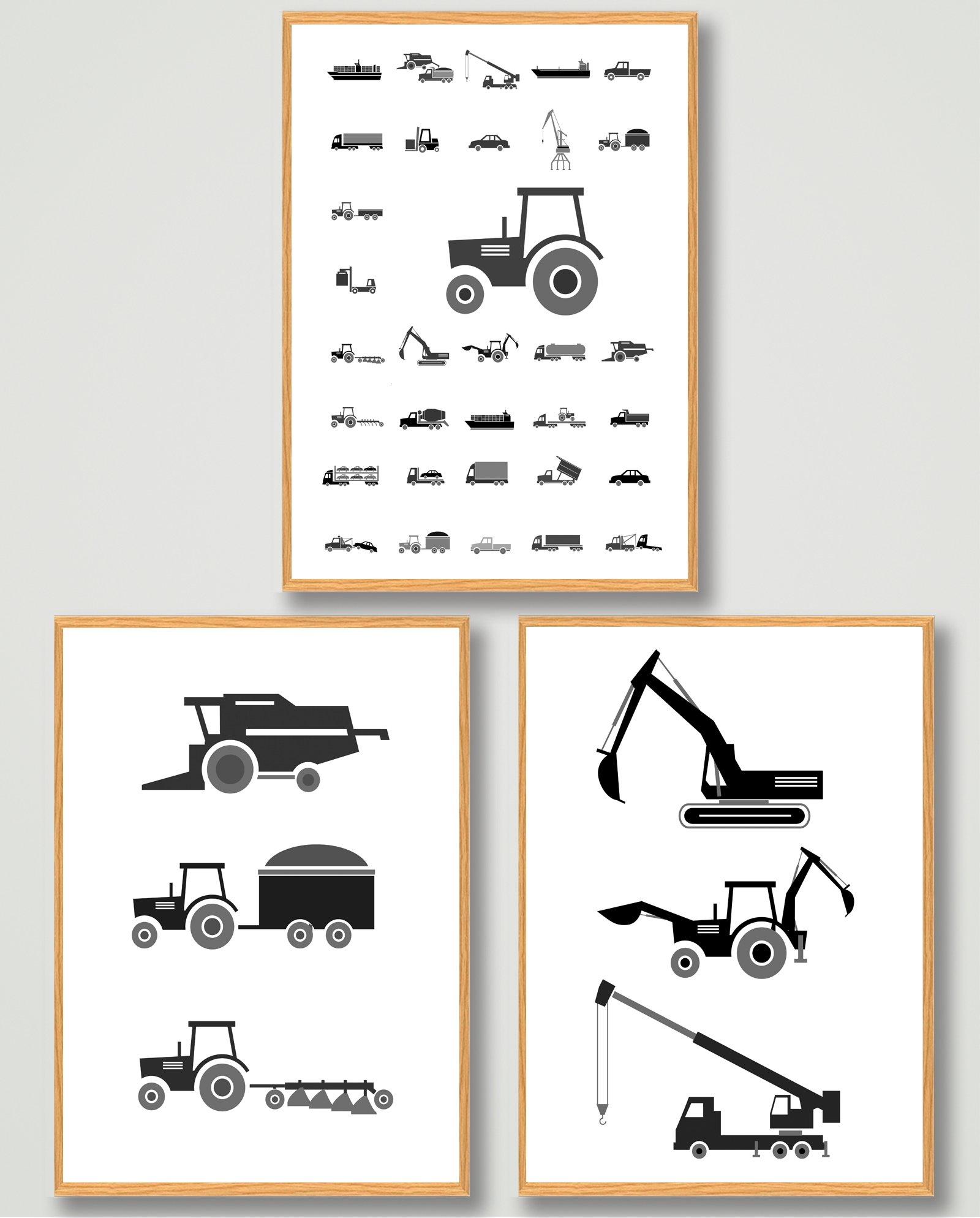 Plakatsæt: Industrimaskiner Sort Hvid