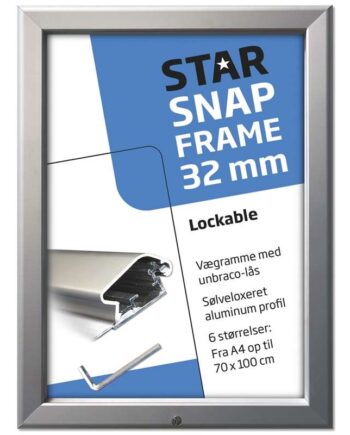 Alu Klapramme Med Lås  Sølv  32 Mm Profil
