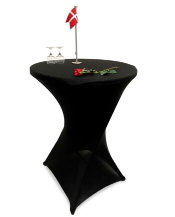 Event Table Rundt   80cm Højde 110cm  Hvid Plade Med Stål Stel Med Elastisk Sort Dug