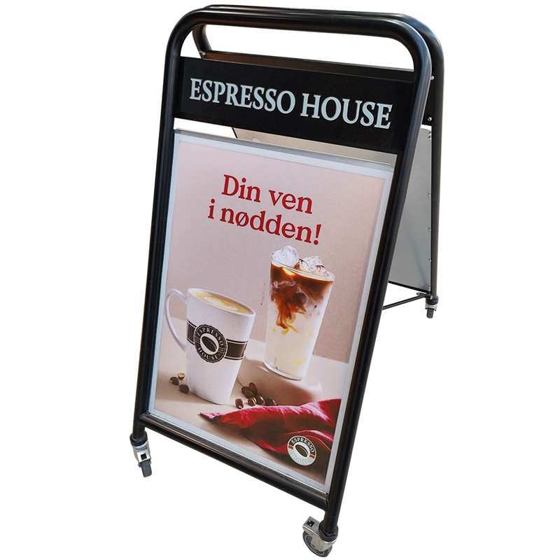 Expo Sign Lux Gadeskilt Med Hjul Og Logoplade Sort 50 70 Cm