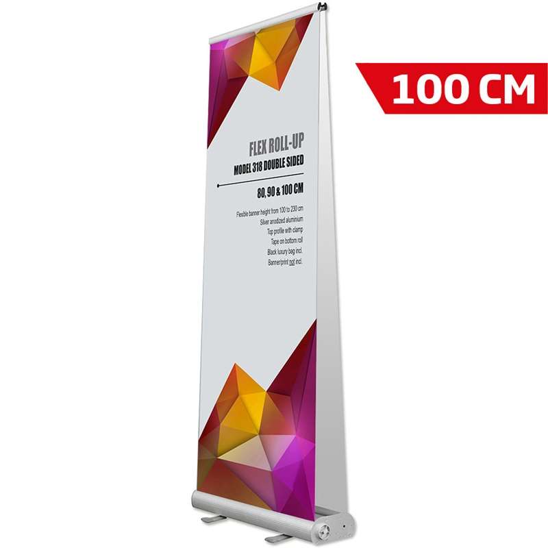 Flex Roll-up Kassette Dobbeltsidet Alu Sølv 100 Cm
