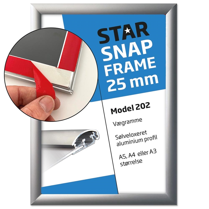 Klapramme Fast-fix Med Tape Alu Sølv 25 Mm Profil A5