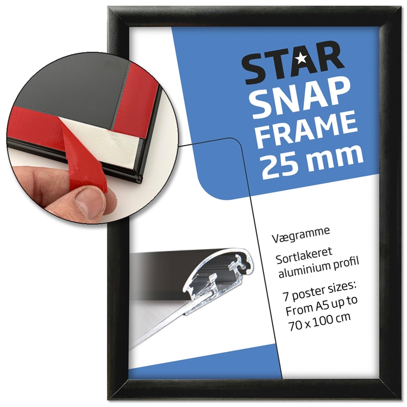 Klapramme Fast-fix Med Tape Alu Sort 25 Mm Profil A5