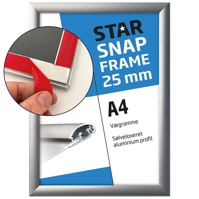 Klapramme Fast-fix Med Tape På Bagsiden Alu Sølv 25 Mm A4