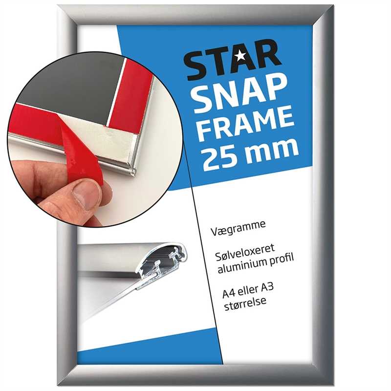 Klapramme Fast-fix Med Tape På Bagsiden Alu Sølv 25 Mm