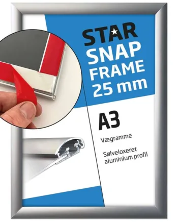 Klapramme Fast-fix  Med Tape På Bagsiden  25 Mm Alu Sølv  A3