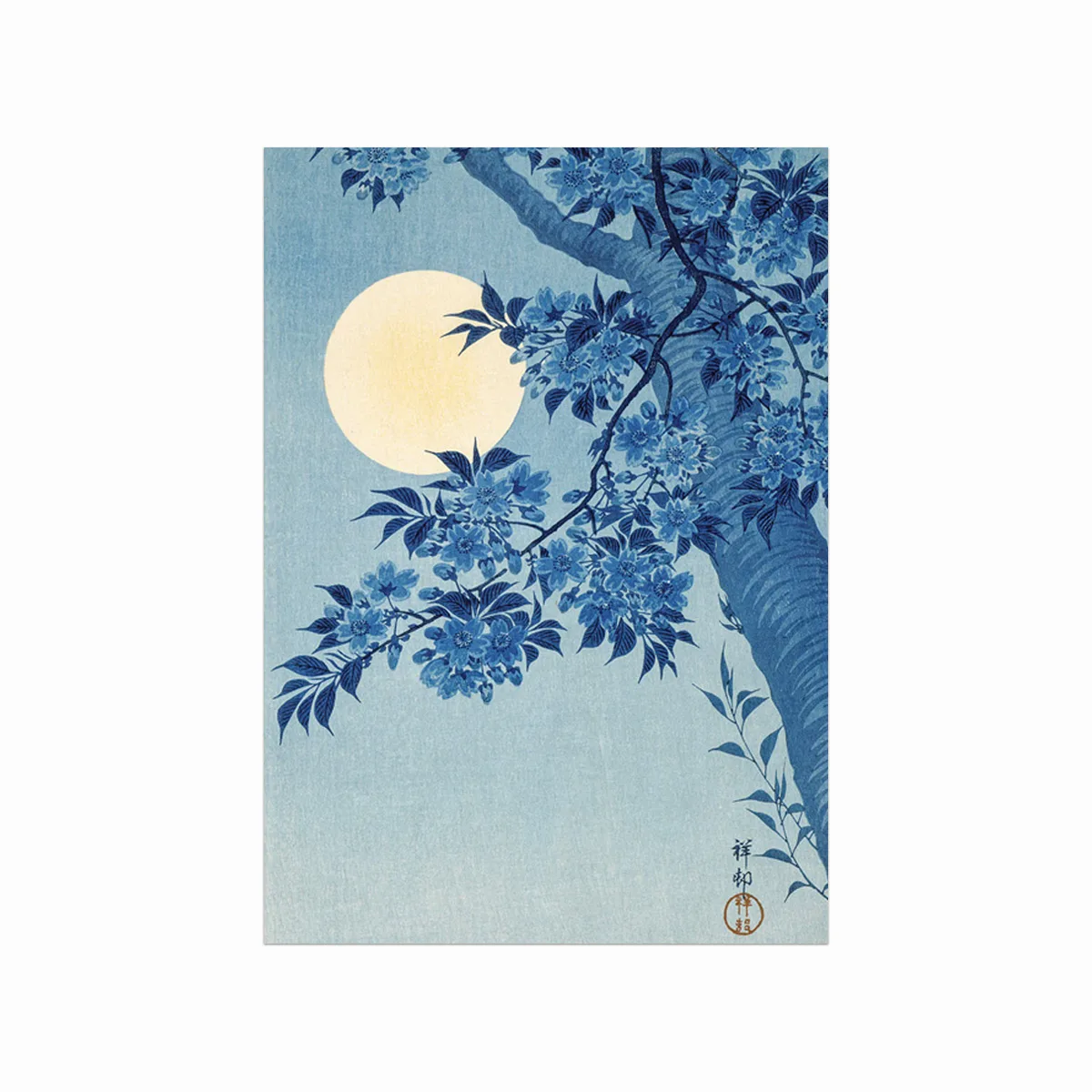 Blossoming Cherry On   Moonlit Night