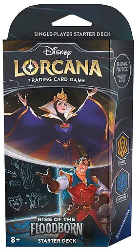 Disney Lorcana Tcg: Set 02 Rise Of The Floodborn Starter Deck: Amber Sapphire  The Queen   Gaston