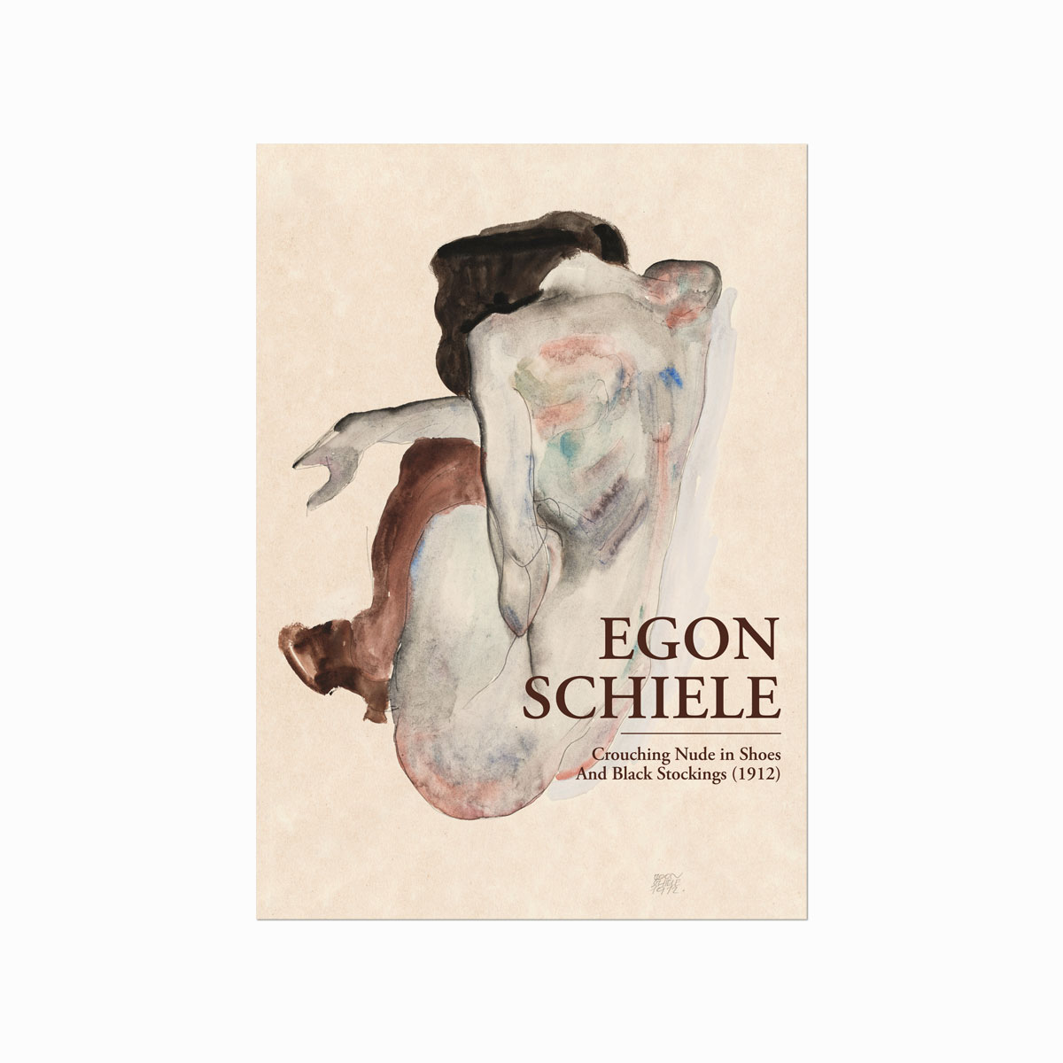 Egon Schiele  Crouching Nude In Shoes And Black Stockings
