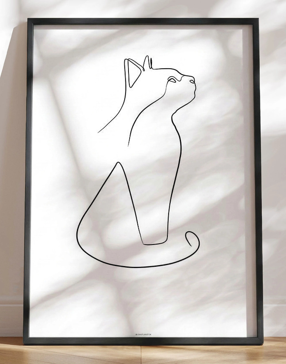 One Line Drawing Plakat Med Kat