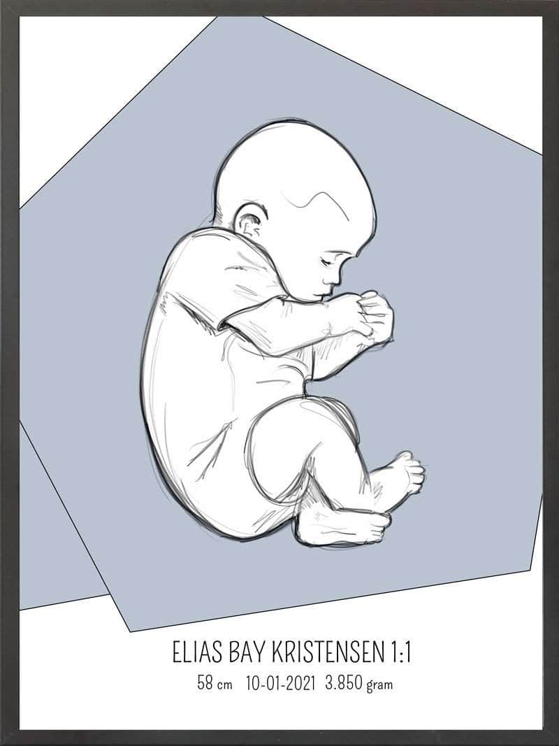 Birth Poster   Fødselsplakat  :  Fosterstilling Blå