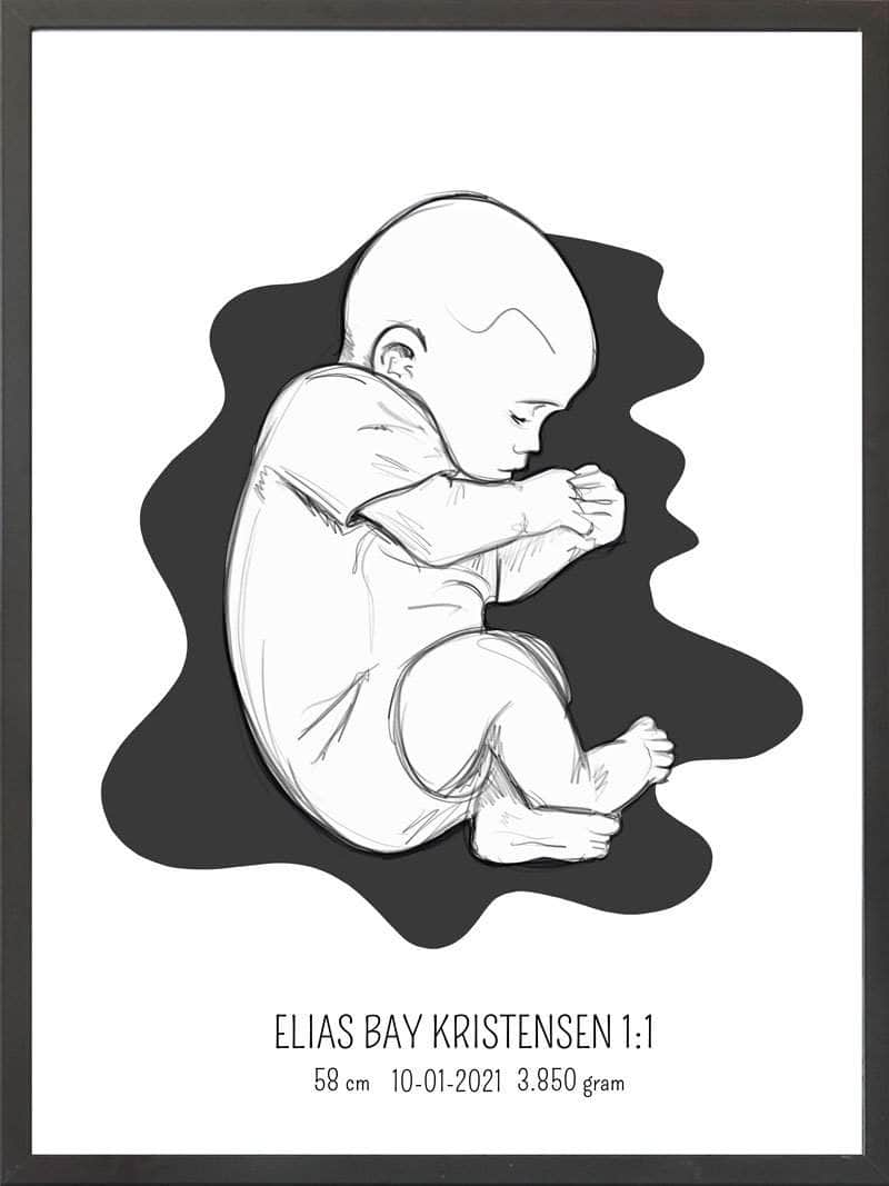 Birth Poster   Fødselsplakat  :  Fosterstilling Blå