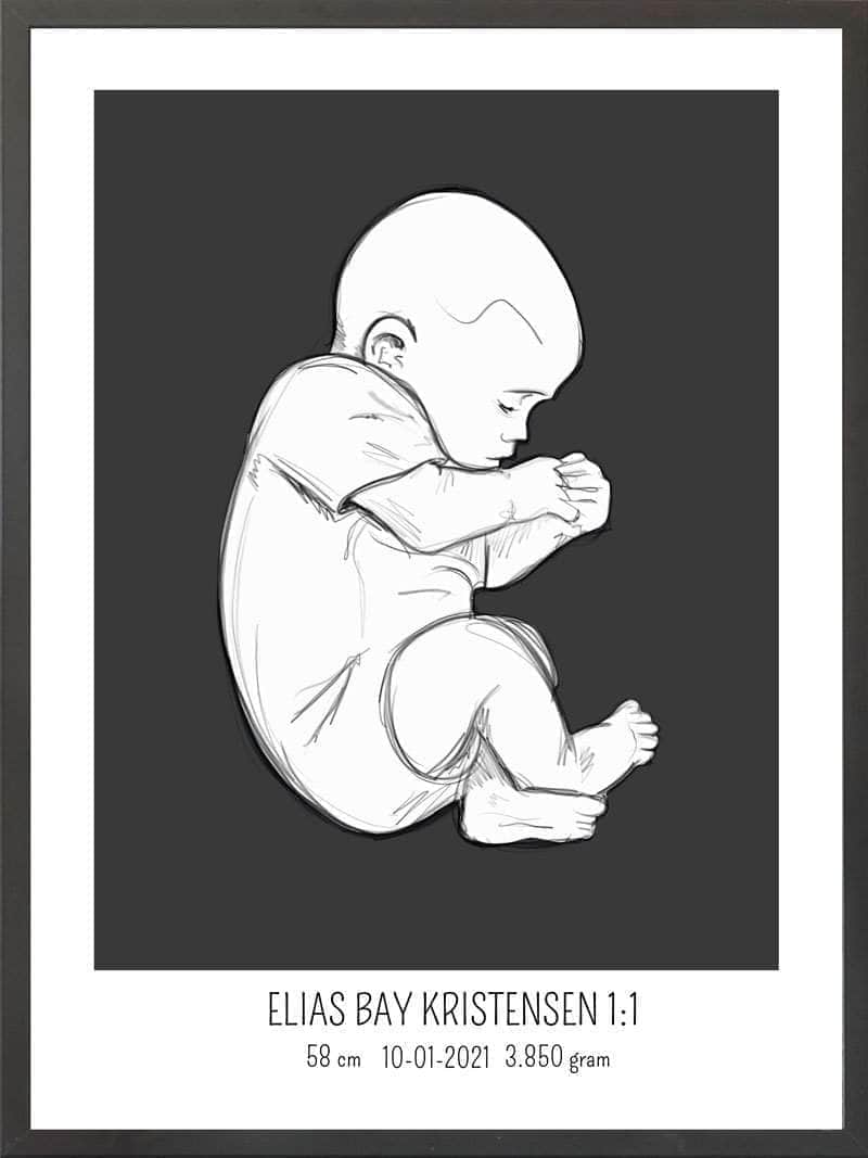 Birth Poster   Fødselsplakat  :  Fosterstilling Lyserød
