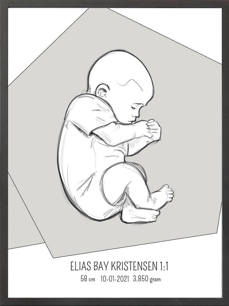 Birth Poster   Fødselsplakat  :  Fosterstilling Lyserød