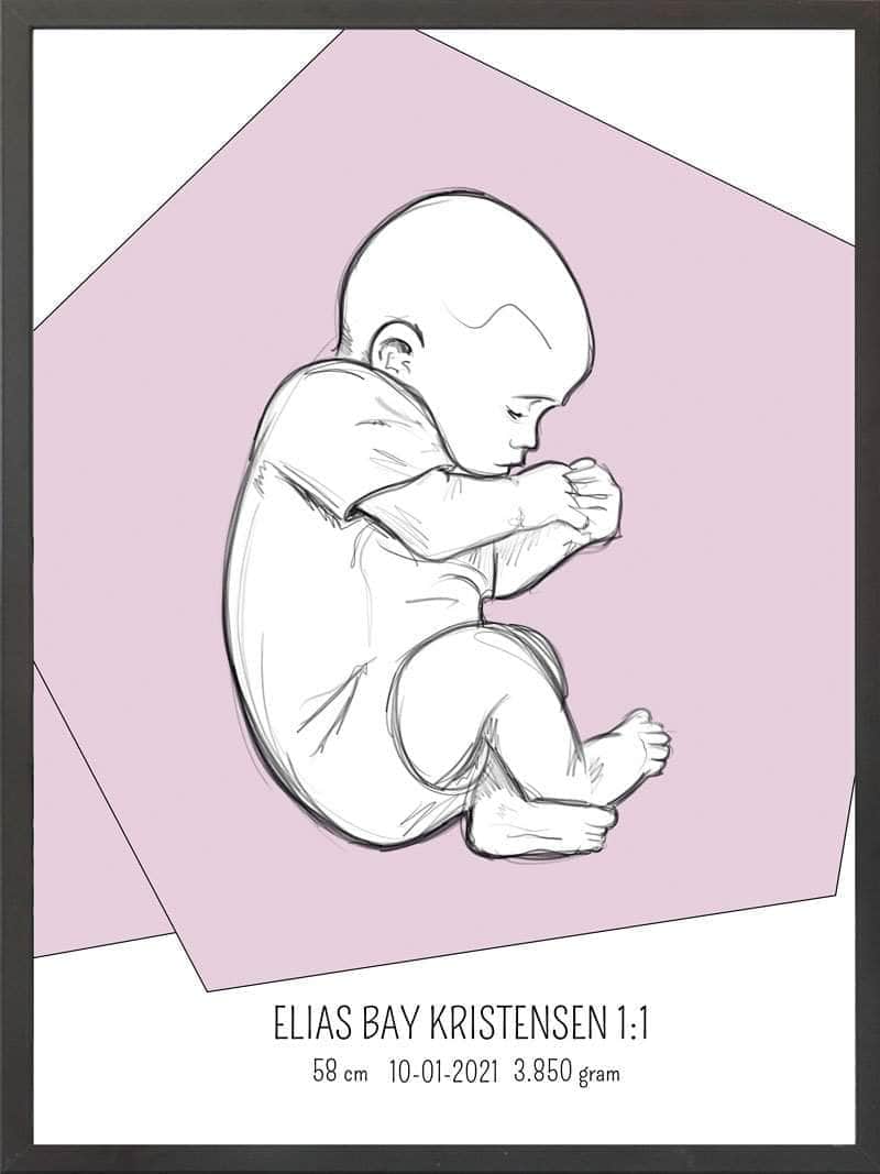 Birth Poster   Fødselsplakat  :  Fosterstilling Lyserød