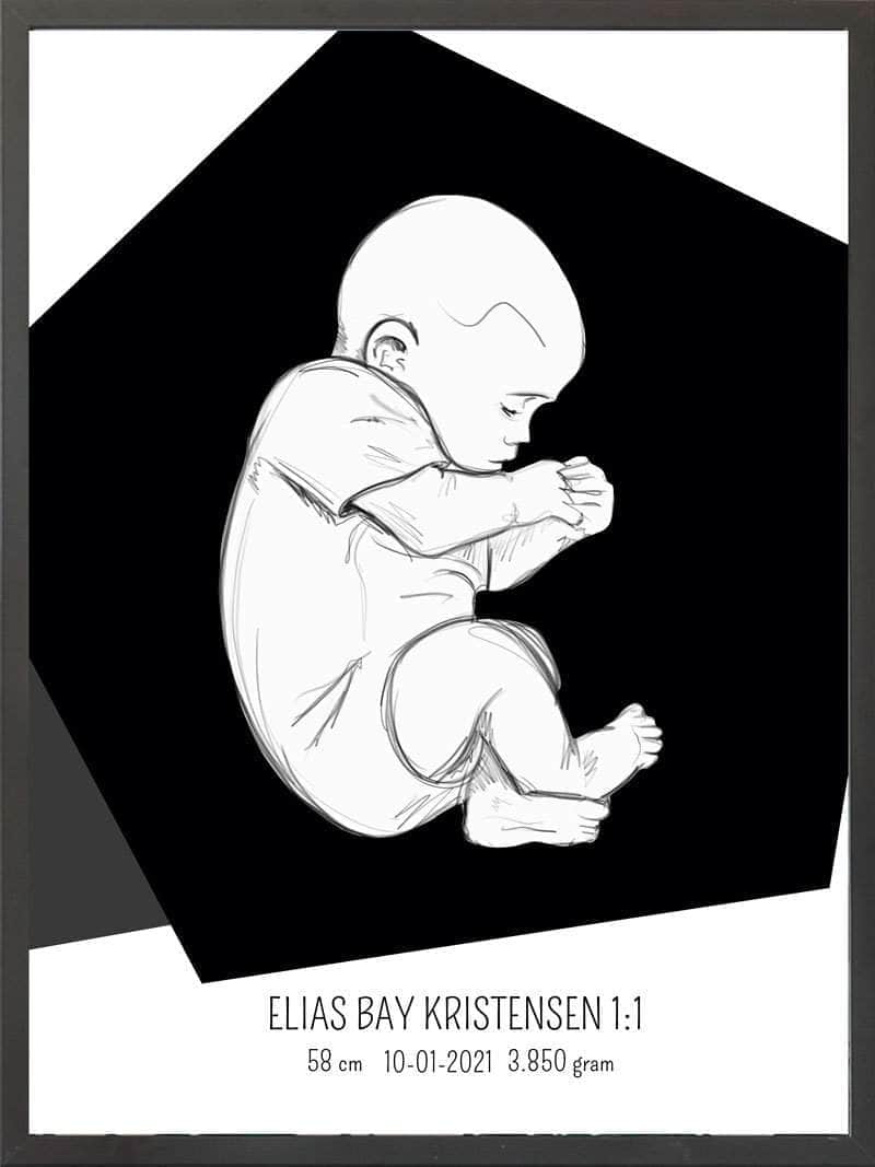 Birth Poster   Fødselsplakat  :  Fosterstilling Lyserød