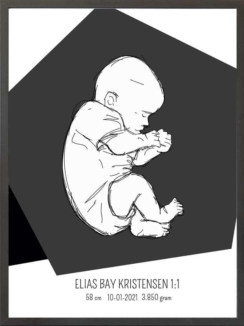 Birth Poster   Fødselsplakat  :  Fosterstilling Lyserød