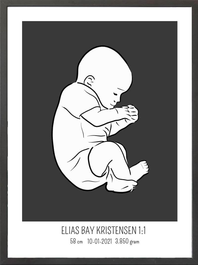 Birth Poster   Fødselsplakat  :  Fosterstilling Lyserød