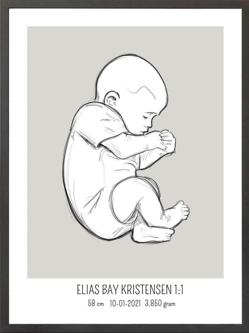 Birth Poster   Fødselsplakat  :  Fosterstilling Lyserød