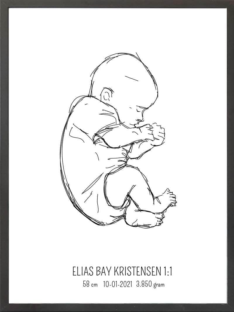 Birth Poster   Fødselsplakat  :  Fosterstilling Lyserød