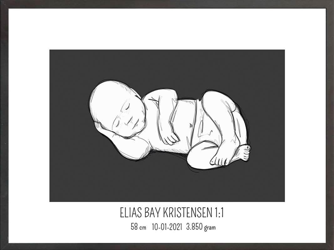 Birth Poster   Fødselsplakat  :  Liggende Blå