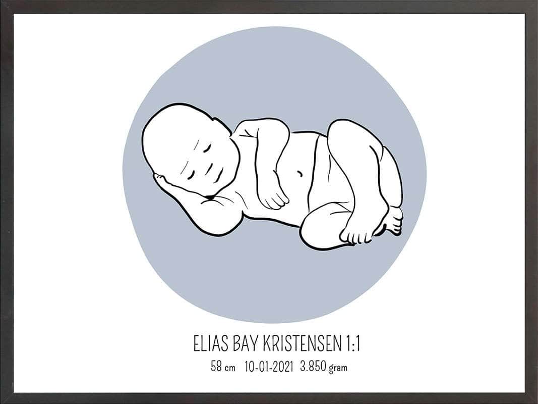 Birth Poster   Fødselsplakat  :  Liggende Blå