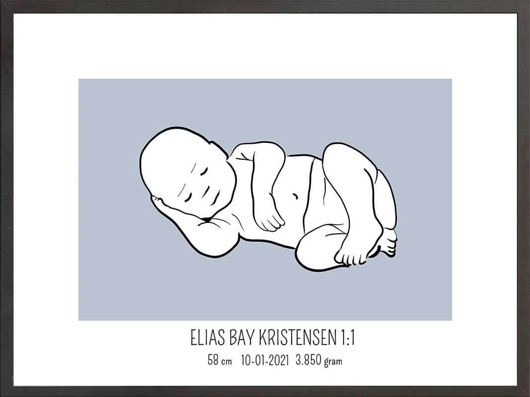 Birth Poster   Fødselsplakat  :  Liggende Blå