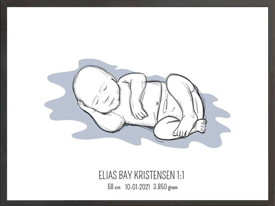 Birth Poster   Fødselsplakat  :  Liggende Blå
