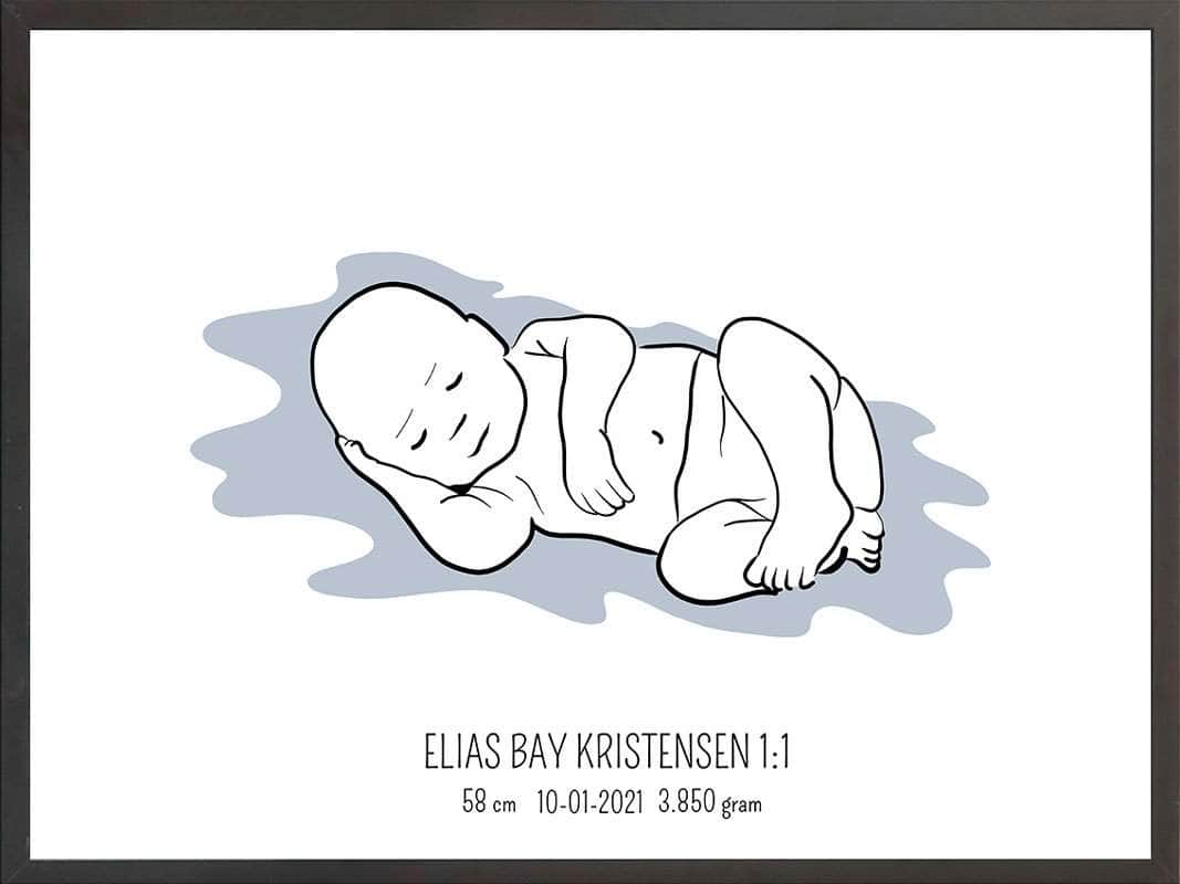 Birth Poster   Fødselsplakat  :  Liggende Blå