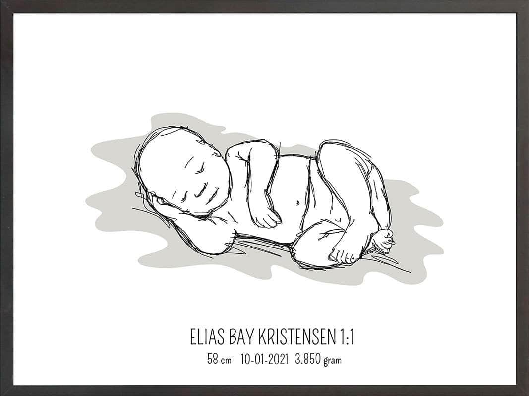Birth Poster   Fødselsplakat  :  Liggende Blå
