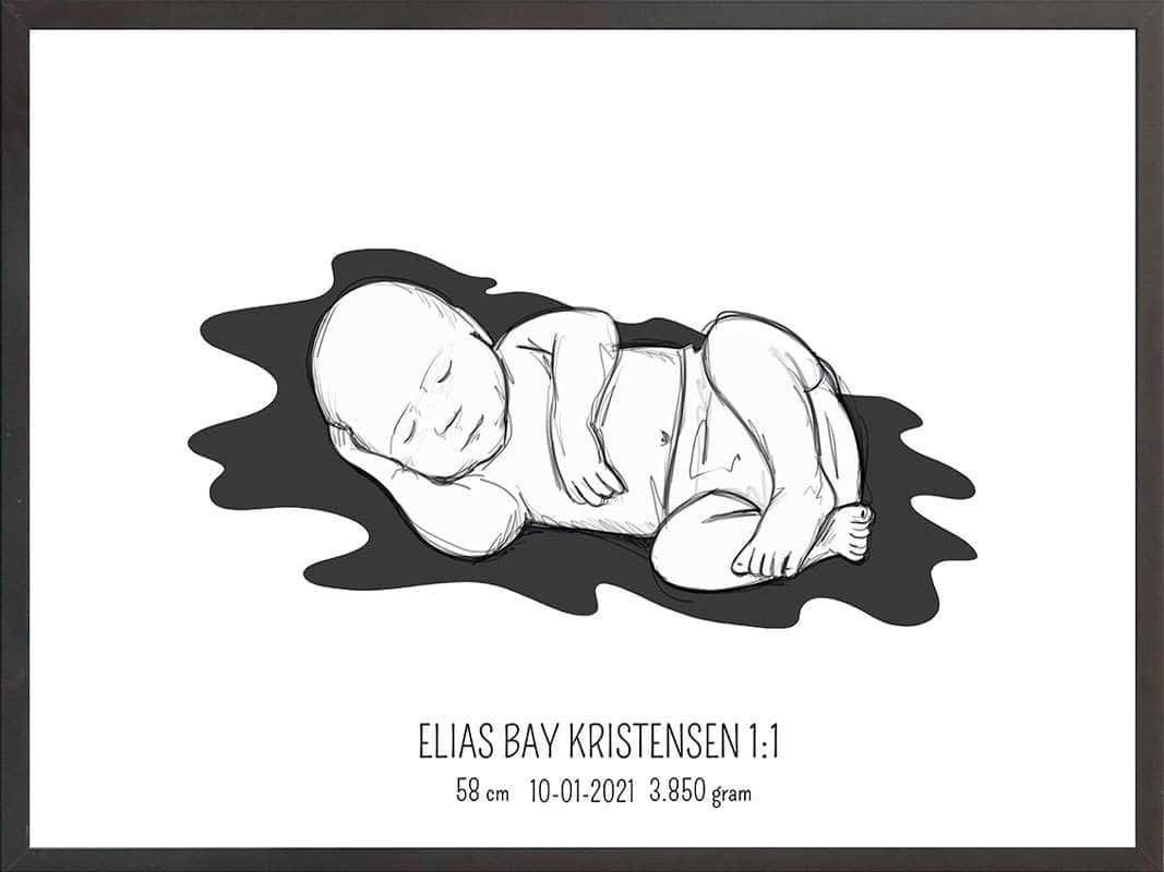 Birth Poster   Fødselsplakat  :  Liggende Blå