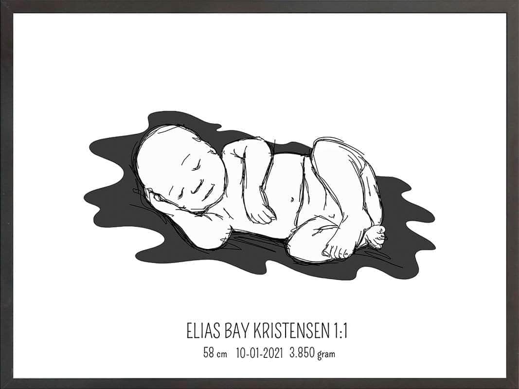Birth Poster   Fødselsplakat  :  Liggende Blå