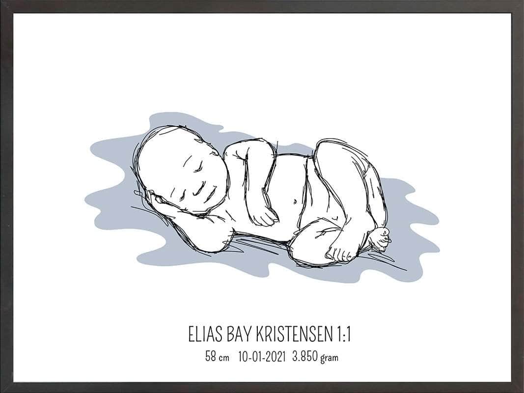 Birth Poster   Fødselsplakat  :  Liggende Blå