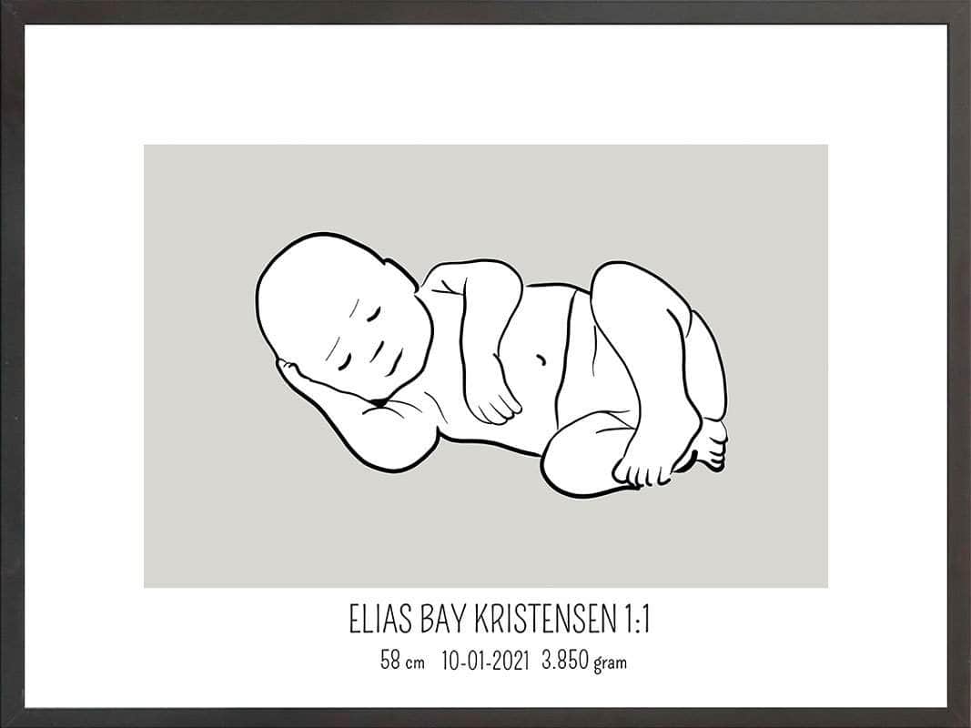 Birth Poster   Fødselsplakat  :  Liggende Blå