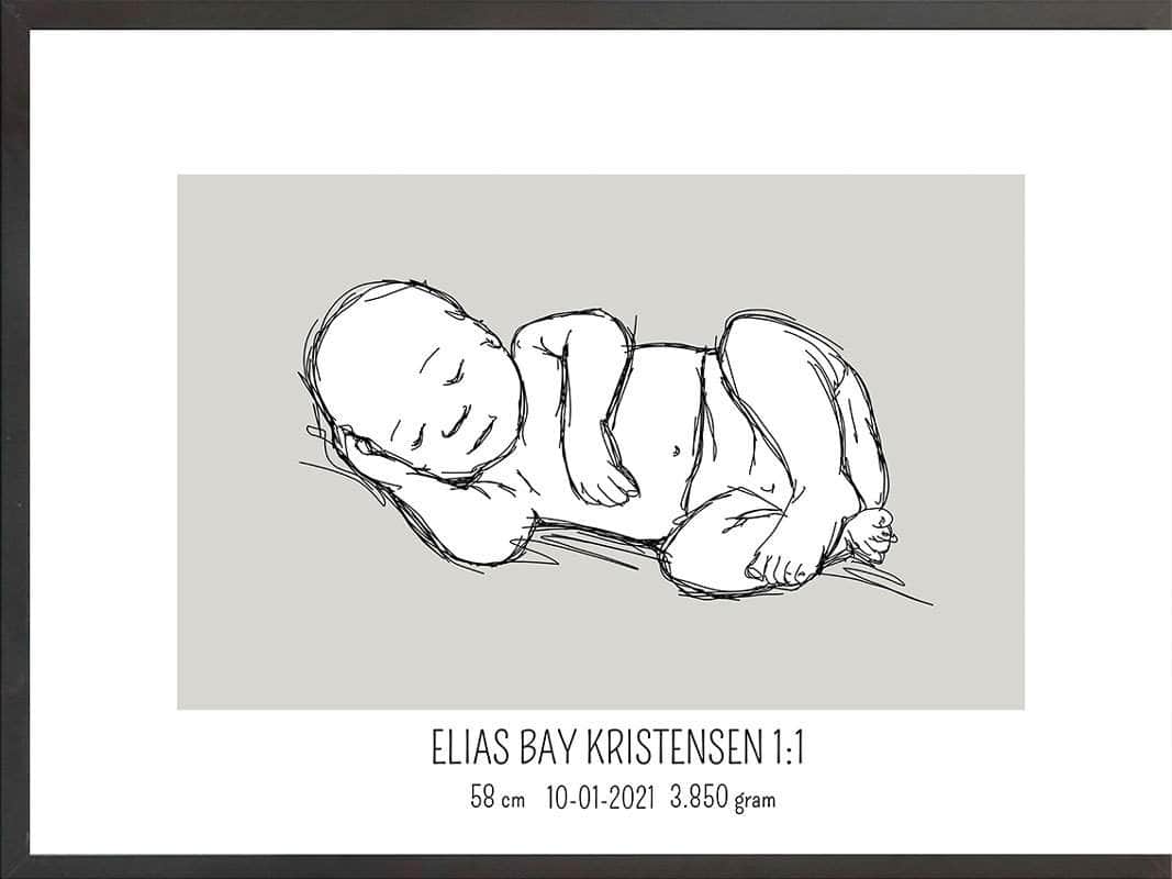 Birth Poster   Fødselsplakat  :  Liggende Blå