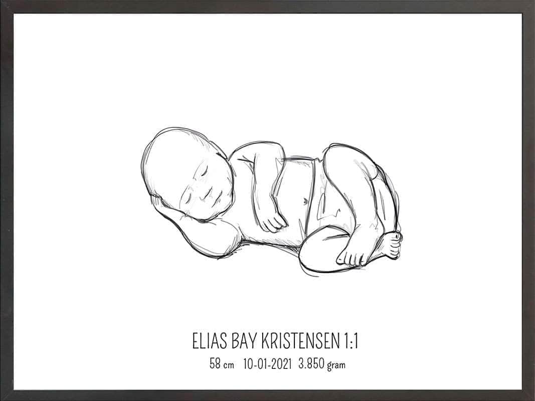Birth Poster   Fødselsplakat  :  Liggende Lyserød