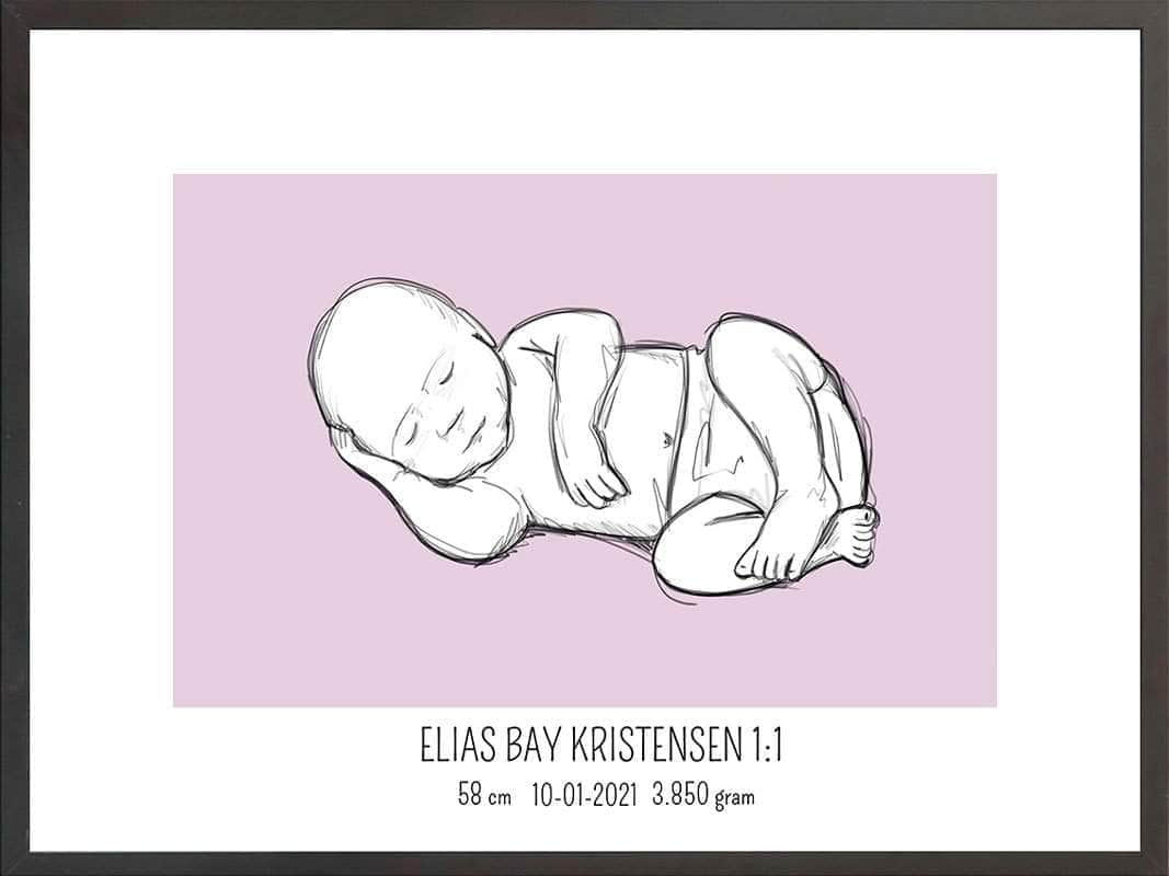Birth Poster   Fødselsplakat  :  Liggende Lyserød