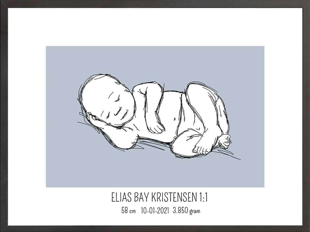 Birth Poster   Fødselsplakat  :  Liggende Lyserød