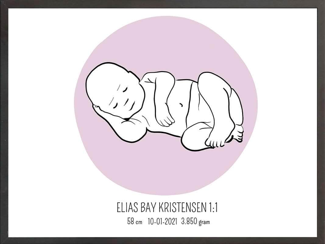 Birth Poster   Fødselsplakat  :  Liggende Lyserød