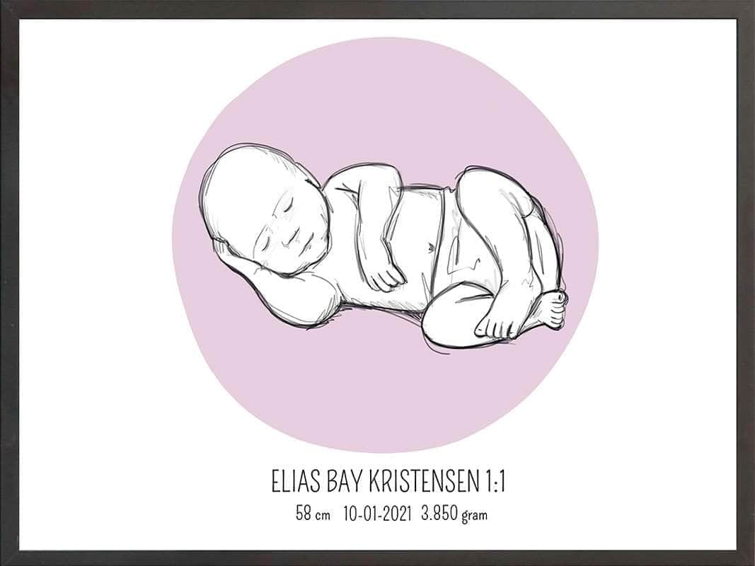 Birth Poster   Fødselsplakat  :  Liggende Lyserød