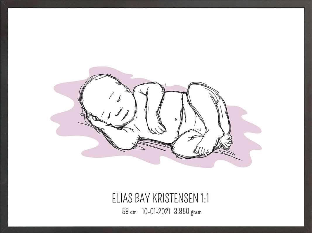 Birth Poster   Fødselsplakat  :  Liggende Lyserød