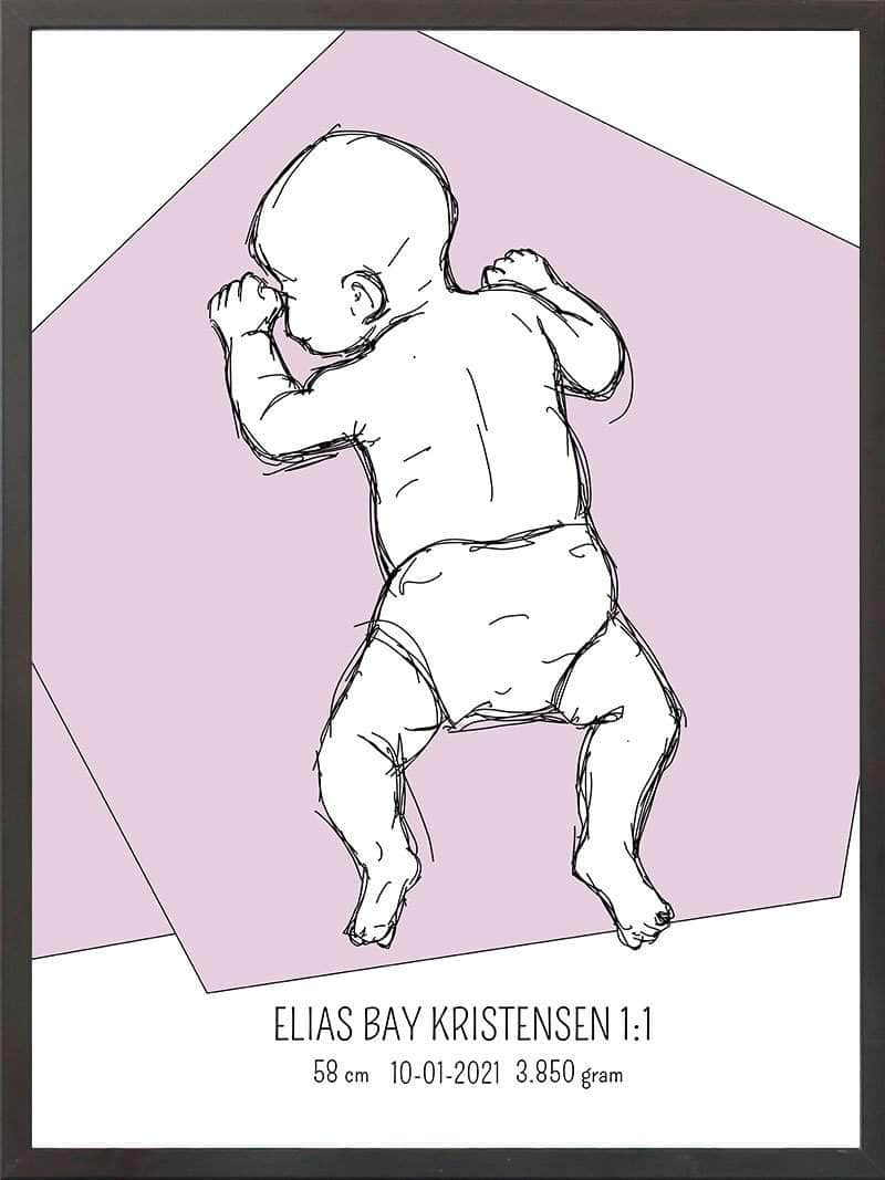 Birth Poster   Fødselsplakat  :  På Maven Lyserød