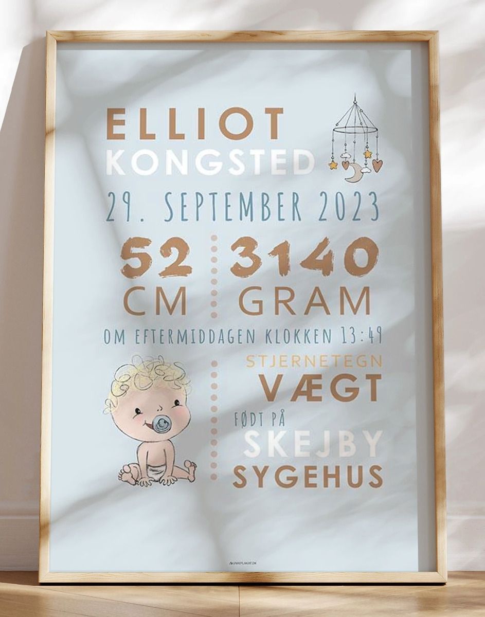 Dåbstavle Med Baby Og Uro Blå Sut