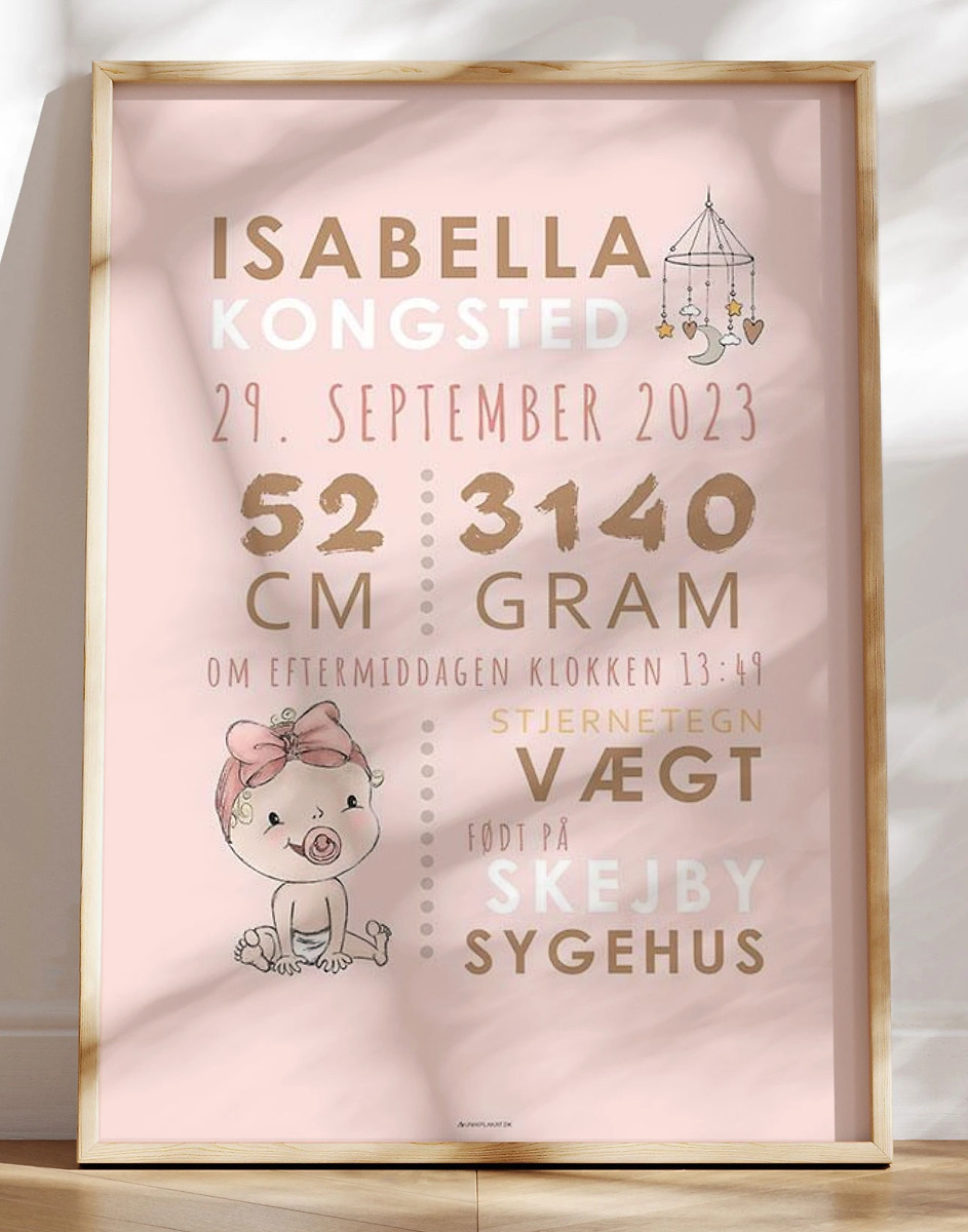 Dåbstavle Med Baby Og Uro Pink Sut