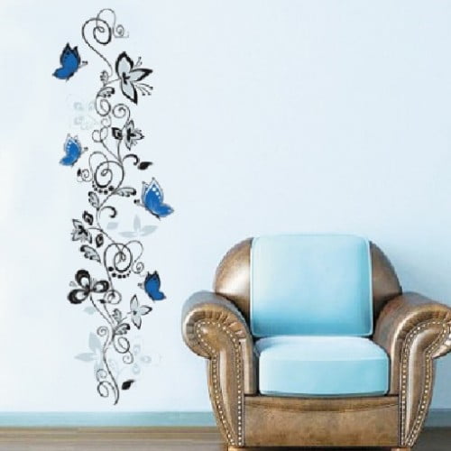 Dekoration Med Blomster Og Sommerfugle Wallsticker
