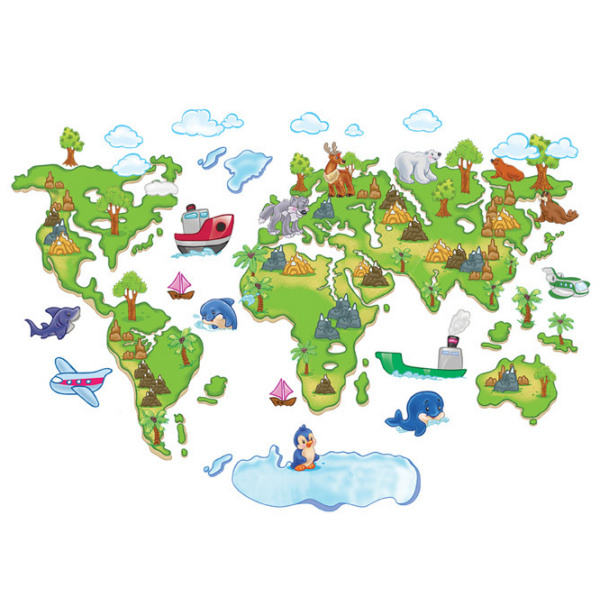 Flot Og Lærerig Wallsticker  Verdenskort Med Flotte Animationer