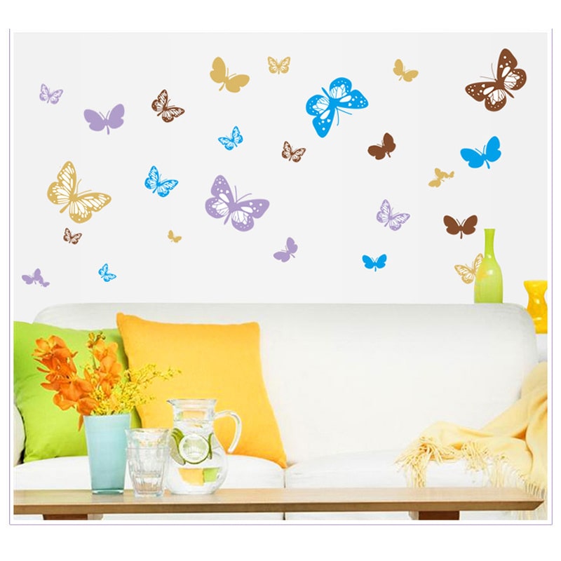 Flot Sommerfugle Wallsticker  30 Farverige Sommerfugle