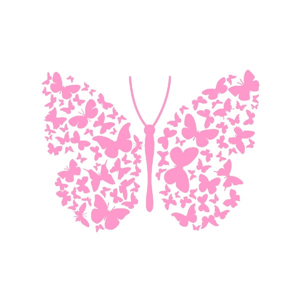 Flot Stor Sommerfugl Wallsticker Med Mange Små Sommerfugle  Pink