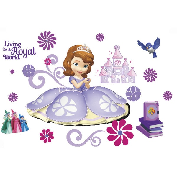 Flot Wallsticker Med En Prinsesse  Feer  Slot  Fugl  Blomster Mm