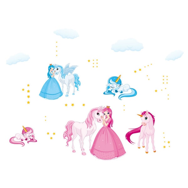 Flot Wallsticker Med Enhjørninger Og Prinsesser